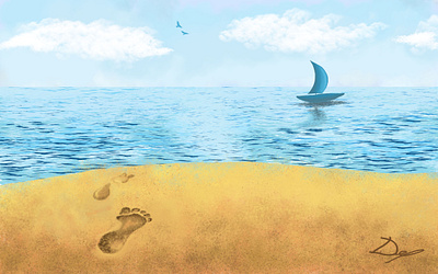 Footsteps to Summer digital paint digital painting illustraion marine sea summer