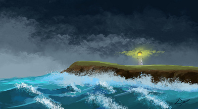 Lighthouse digital art digital painting illustration lighthouse marine sea storm