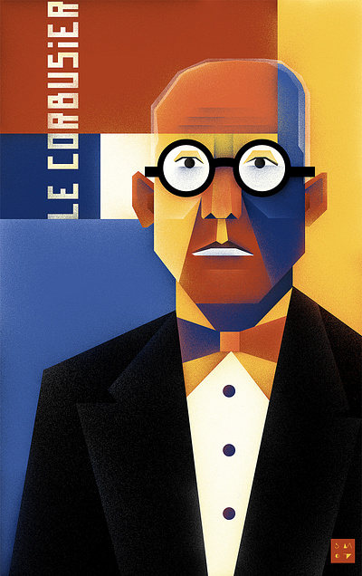 Poster Le Corbusier architecture digital art illustration le corbusier painting photoshop portrait poster poster art wacom cintiq