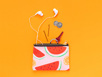 Watermelon Citrus Pouch bold bold color bright bright color citrus colour design flat illustration illustrator lemon pattendesign pattern pattern art pouch purse textile vector watermelon