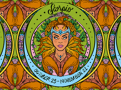 Daily ZODIAC Sketch - #11 - Scorpio art nouveau art noveau astrology daily sketch earth flowers horoscope illustration leaves pattern portrait procreate scorpio scorpion sketch woman zodiac zodiac sign