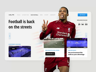 Volta Football • FIFA 20 landing page concept aftereffects animation design fifa fifa 20 fifa world cup 2018 football games gaming landing page soccer ui user interface web website