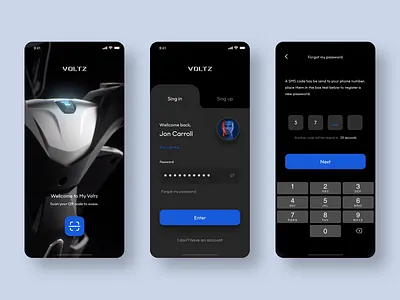 Voltz Motors login black blue eletric login motocycle password qrcode register ride scooter sing in