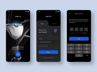 Voltz Motors login black blue eletric login motocycle password qrcode register ride scooter sing in
