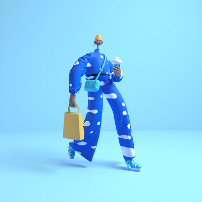 Shopping girl animation c4d design flat illustration vector