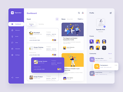 Event Dashboard community dashboad design discover event illustraion interface management meetup news profile purple schedule ui uidesign ux