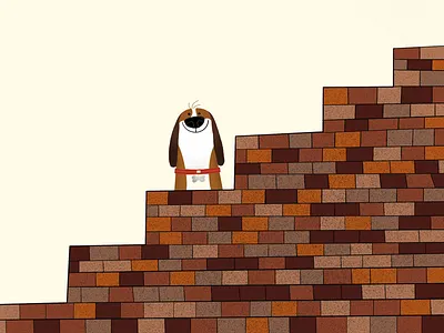 A doggo saying hi animal illustrations brick wall cute animals dog flat design hand drawing illustrations procreate warm colours
