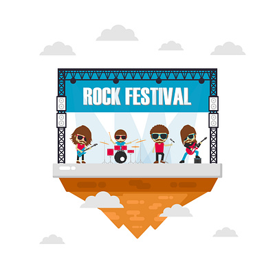 Floating island concert stage band concept concert design floating island illustration music rock song vector