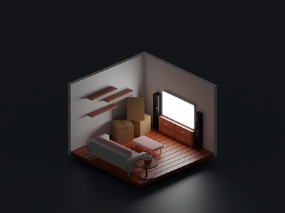 Room abstract art art blender box design illustration illustrator isometric popcorn room room booking shelf sofa tv unpacking vector