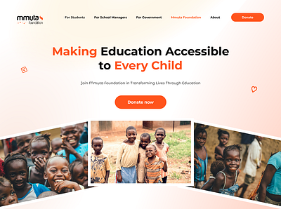 Mmuta Non-Profit Org Landing Page Design brand branding creative edtech education educational figma gradient inspiring landing page modern non profit ui ui design