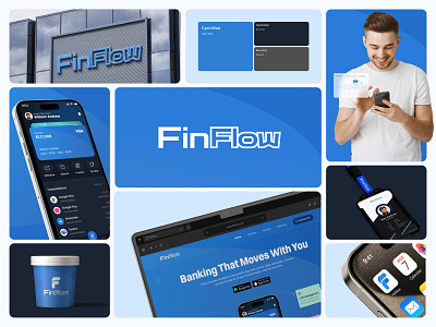 FinFlow - Banking/Fintech Branding agency branding app branding banking brand brand guidelines brand sign branding business fintech branding identity logo logo branding logomark marketing mockup startup visual identity