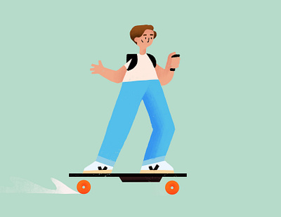 A Friend on a boosted board boosted character design drawing flat illustration skateboard