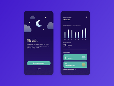 Sleeply App Concept app clean concept dashboard app dashboard ui design illustration minimal mobile product design sleep ui vector