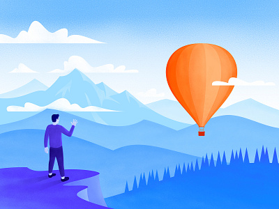 Farewell Illustration baloon brush farewell flat goodbye grain hot air ballon illustration mountains waving