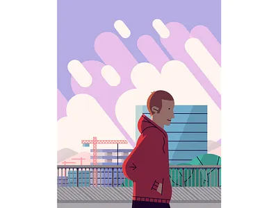 Stroll 2d city guy illustraion landscape vector walk