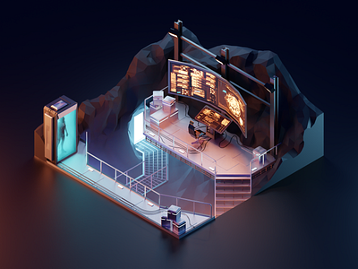 Bat Cave 3d batcave batman blender diorama fanart illustration isometric low poly lowpoly lowpolyart