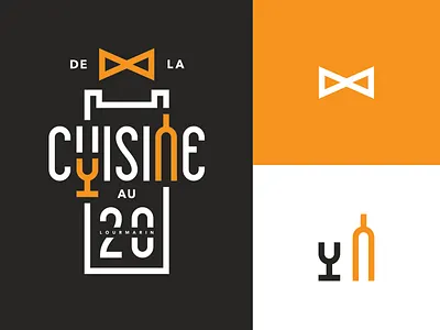 De la Cuisine au 20 bold bottle bow tie bowtie design system flat french glass identity logotype minimalist monoline pictogram wine wine bottle wine glass winery