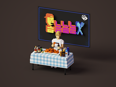 MONSTA X with M2 'Mukbang' illustration isometric illustration k pop monstax orthographic voxel