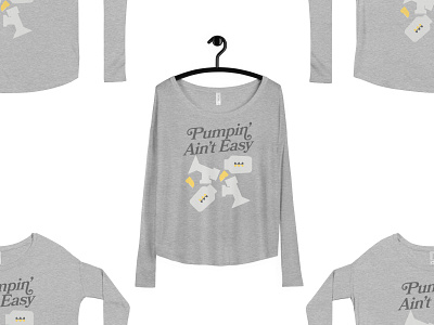 Pumpin’ Ain’t Easy Ladies’ Flowy Long Sleeve Tee apparel art artwork baby bookman breastpump flat geometric illustration illustrator medela merch moms mother newborn pump shapes t shirt vector