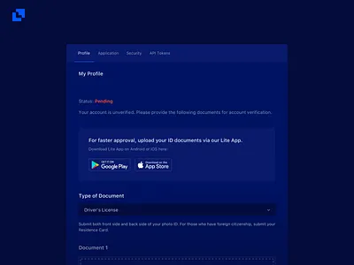 Liquid Web App - Document Upload via Lite App crypto crypto exchange cryptocurrency fintech interface liquid product design trading platform ui ux web web app web app design web application web interface