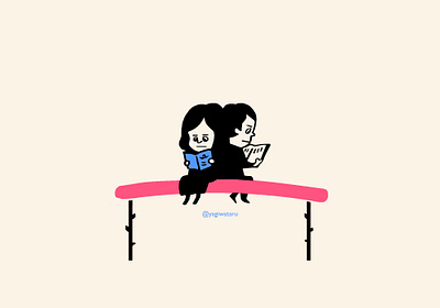 A couple reading on the stick book couple design gestalt illustration man reading woman