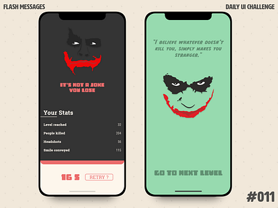 Daily UI Challenge 011 - Flash Message 011 adobexd daily 100 challenge daily ui 011 dailyui flash message frenchie game game design illustrator ios iphone joke joker madewithadobexd pastel color smile uidesign