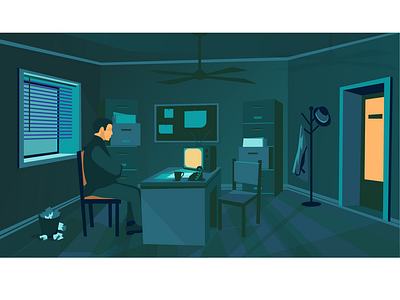 detective in his office banner branding design detective flat illustration vector web