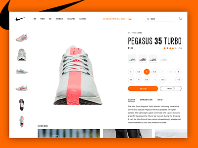 Nike Pegasus 35 Turbo Product Page brand concept design ecommerce ecommerce design ecommerce shop flat fun nike nike air nike running nike shoes product product page running shoes simple sneakers ui web