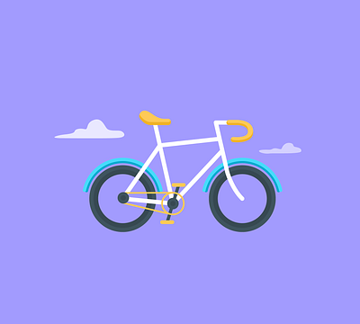 Bicycle artwork banner bicycle clouds design flat flat design graphic illustration minimal purple vector