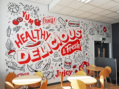 Cafe wall mural design for Lincoln College art branding cafe college food illustration mural restaurant typography vinyl wall wallpaper