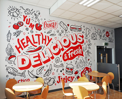 Cafe wall mural design for Lincoln College art branding cafe college food illustration mural restaurant typography vinyl wall wallpaper