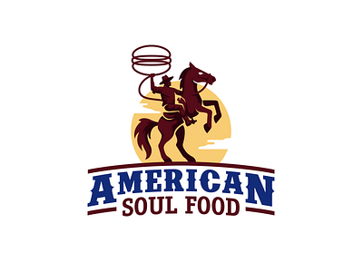 American Soul Food american brand identity branding cowboy creative emblem fast food food hamburger horse kreatank lasso logo design restaurant retro riding sunset texas vintage western