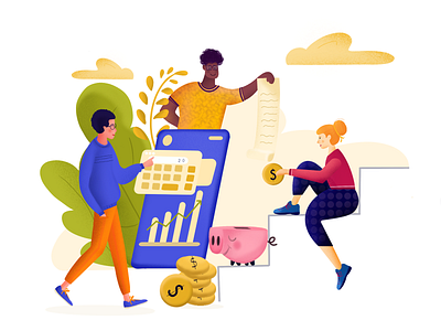 Online Banking 2d art banking branding characters color design girl illustration mobile procreate report saving