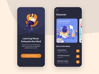 Course App UI Design 2 app apple design application design books clean course app dark app design exploration illustration ios app learning app student app trend ui ui ux ui design ux