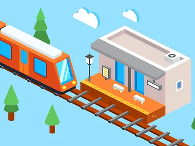 Isometric train and station flat isometric station train vector