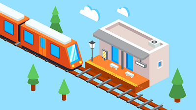 Isometric train and station flat isometric station train vector