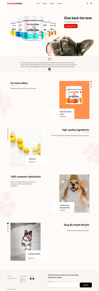 Landing Page Concept - Dog Supplements E-commerce Website adobexd clean design clean ui design e comerce minimal ux uxui web webdesign