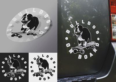 Bulldog on board adobe illustrator bulldog bumper sticker car dog illustration illustration monochrome sticker design