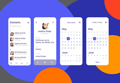 Mobile app dashboard concept calendar ui clean contacts dashboard dates interface ios management mobile profile select task ui user ux