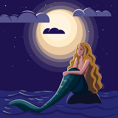 Sea and moon illustration vector