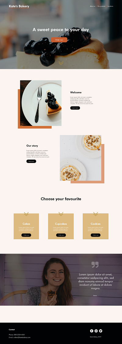 Kate s Bakery Page Concept adobexd clean design clean ui minimal uxui web webdesign