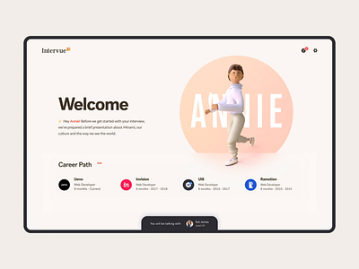 Intervue - Lobby 3d call filter filters hiring hr interview intro landing lobby motion product design recruiter recruiting render start transitions video welcome welcome page