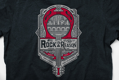 Rock For a Reason Event T-Shirt Design all seeing eye city eagle fundraising graphic design guitar hand heart illustration logo rock skyline tobacco typogaphy usa