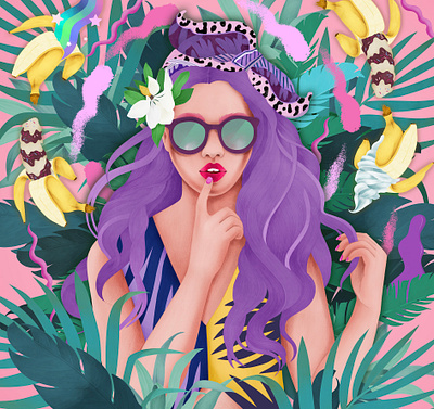 Banana banana branding city collage color design digital painting digitalart feminine finland finnish girly hipster illustration painting print sexy woman