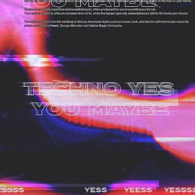 Techno yeees album art design experimental design gradients graphic design music event poster a day poster art techno typography