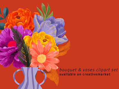 Bouquet & Vases Clipart Set clipart creative market digital painting floral flowers illustration set