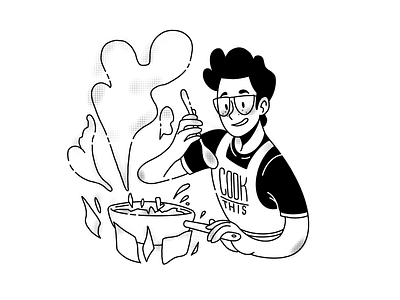 Cook this 2d black and white character character design cook design drawing editorial food healthy illustration illustration digital ipad procreate screentone