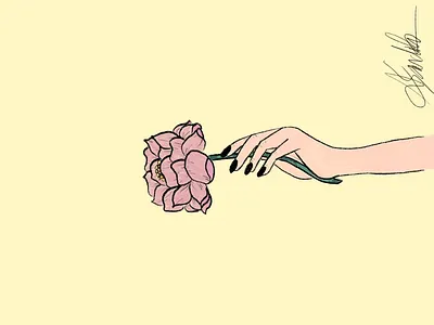 ItWasYoursToKeep classy female hand hand drawing handrawn illustration love nails painting peony pink romantic simple women women in design yellow