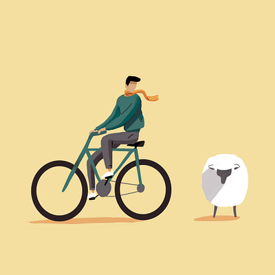 Small City Life bike bikes character drawing illustration sheep