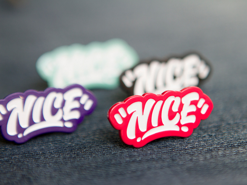 4 Nice Pins custom enamel identity lettering nice painted pin game pin game nice